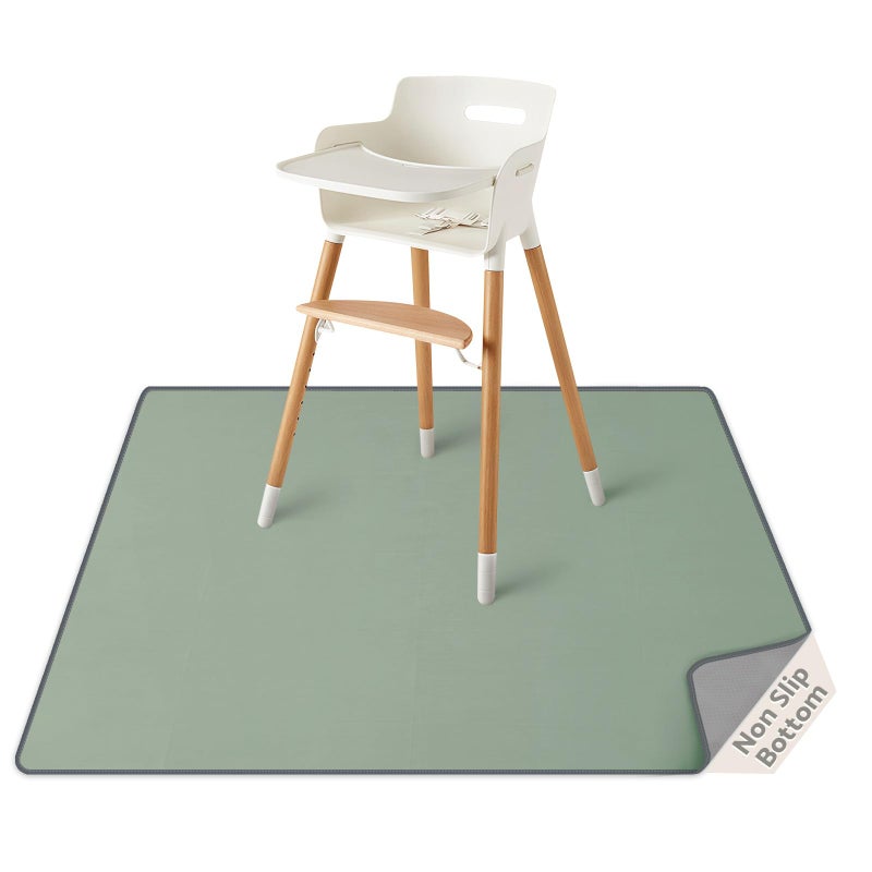 Blissful Diary Baby Splat Mat for Under High Chair, 50.4 x 50.4 Inch Wipeable Splash Mat, Waterproof and Washable, Anti-Slip Floor Protector, Sage Green - Image 1