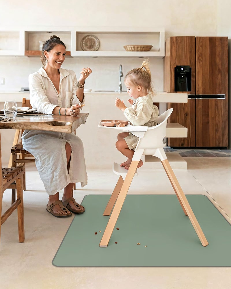 Blissful Diary Baby Splat Mat for Under High Chair, 50.4 x 50.4 Inch Wipeable Splash Mat, Waterproof and Washable, Anti-Slip Floor Protector, Sage Green - Image 4