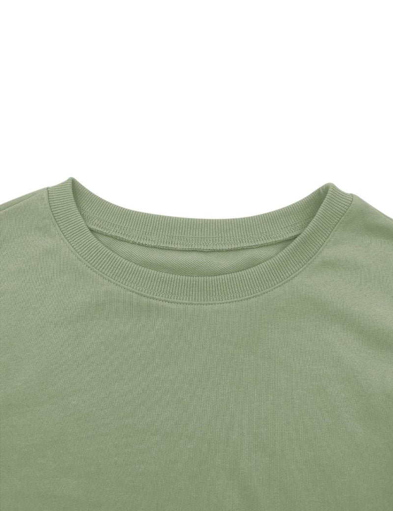 PRETTODAY Women's Casual Crew Neck Sweatshirt Long Sleeve Ruched Solid Loose Fitting Pullover Tops Green - Image 4