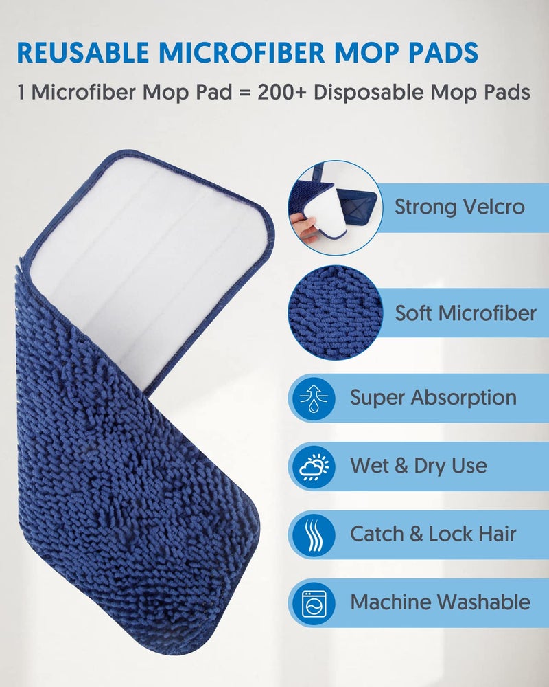 BPAWA Microfiber Mops for Floor Cleaning - BPAWA Flat Floor Mop Wet Dry Use for Hardwood Floors Laminate Wood Tile Vinyl Wall Hard Surface, Bathroom Kitchen Dust Mop with 4 Reusable Washable Chenille Pads - Image 3