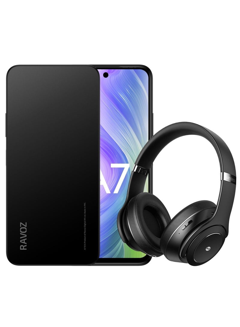 RAVOZ No Camera No GPS Smartphone with 5000 mAh Battery 12GB (4+8) Ram 128GB Memory With Microdigit MD949T Premium Bluetooth Headset Black - Image 1