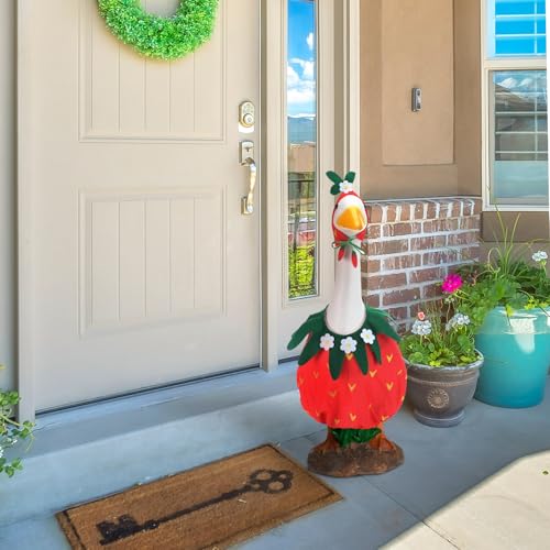 Arrowbash Strawberry Porch Goose Outfits, Strawberry Lawn Statue Clothes for 23'' Goose - Ideal for Summer Yard Outdoor Garden Patio Party Decoration - Image 3