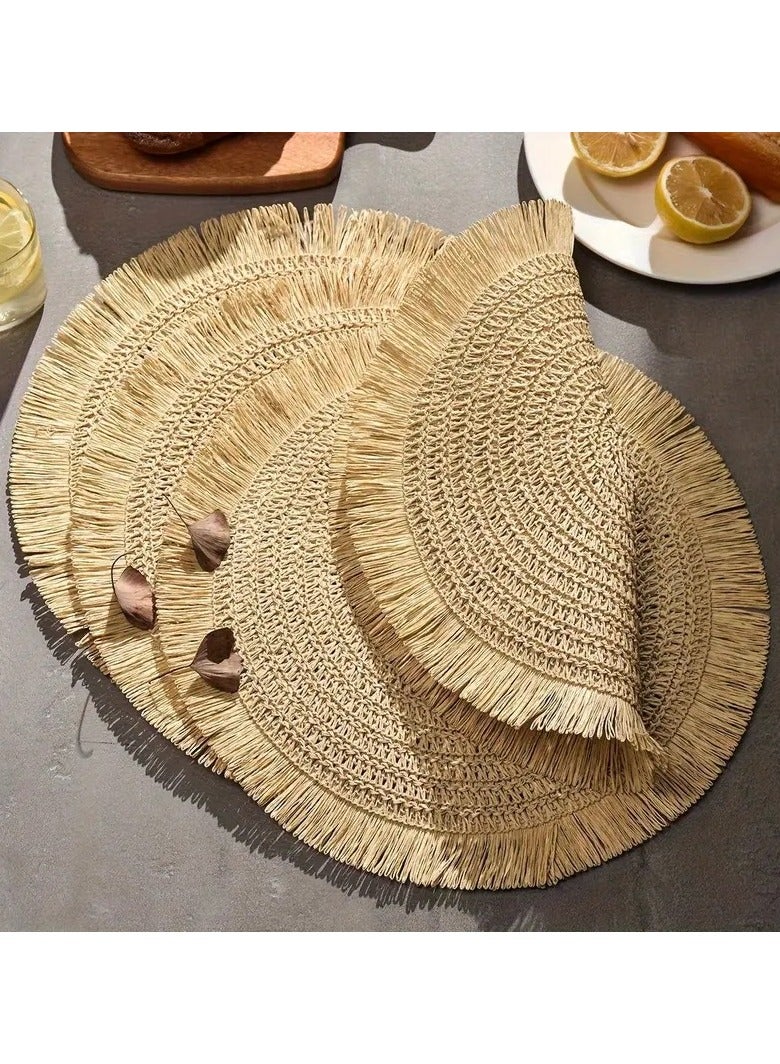 كاست ويف 4 مفارش اطباق دائرية من الجوت صناعة يدوية لطاولة الطعام والمكتب والطاولات الصغيرة قطر 38 سم - بني - Image 1