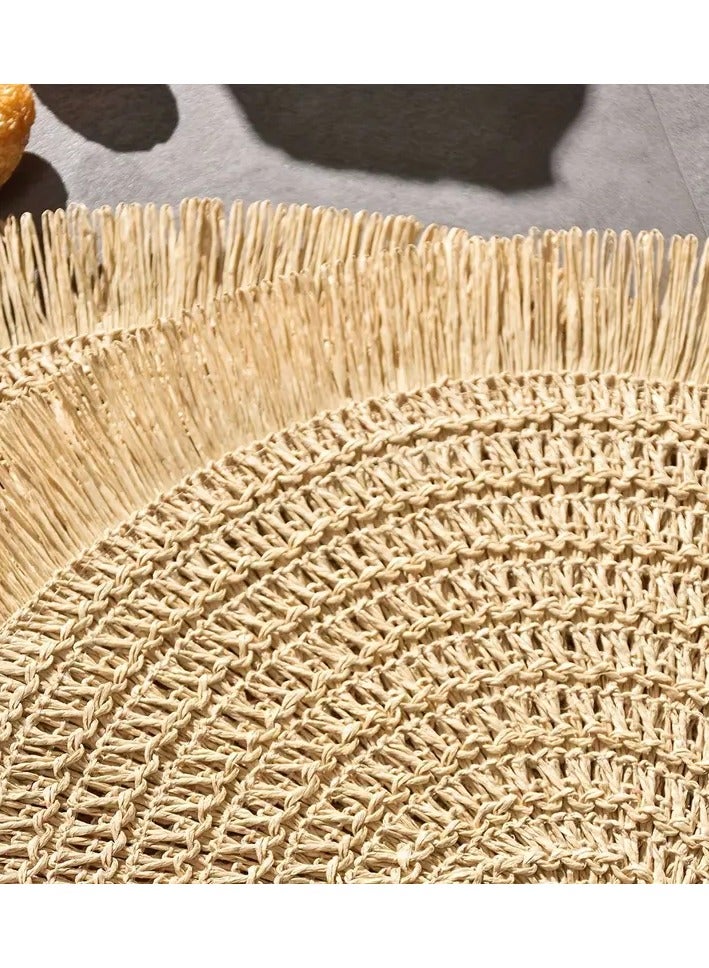 كاست ويف 4 مفارش اطباق دائرية من الجوت صناعة يدوية لطاولة الطعام والمكتب والطاولات الصغيرة قطر 38 سم - بني - Image 2