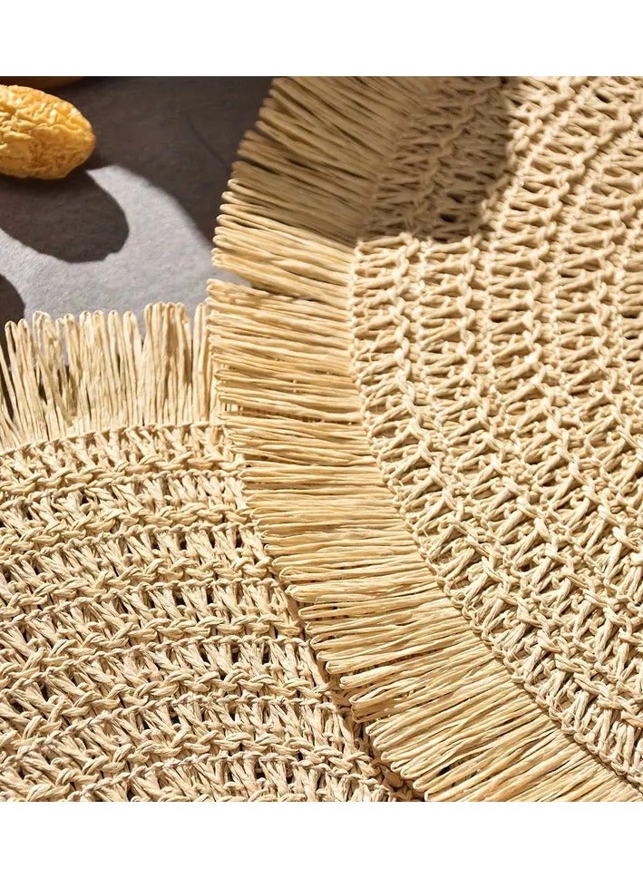 كاست ويف 4 مفارش اطباق دائرية من الجوت صناعة يدوية لطاولة الطعام والمكتب والطاولات الصغيرة قطر 38 سم - بني - Image 3