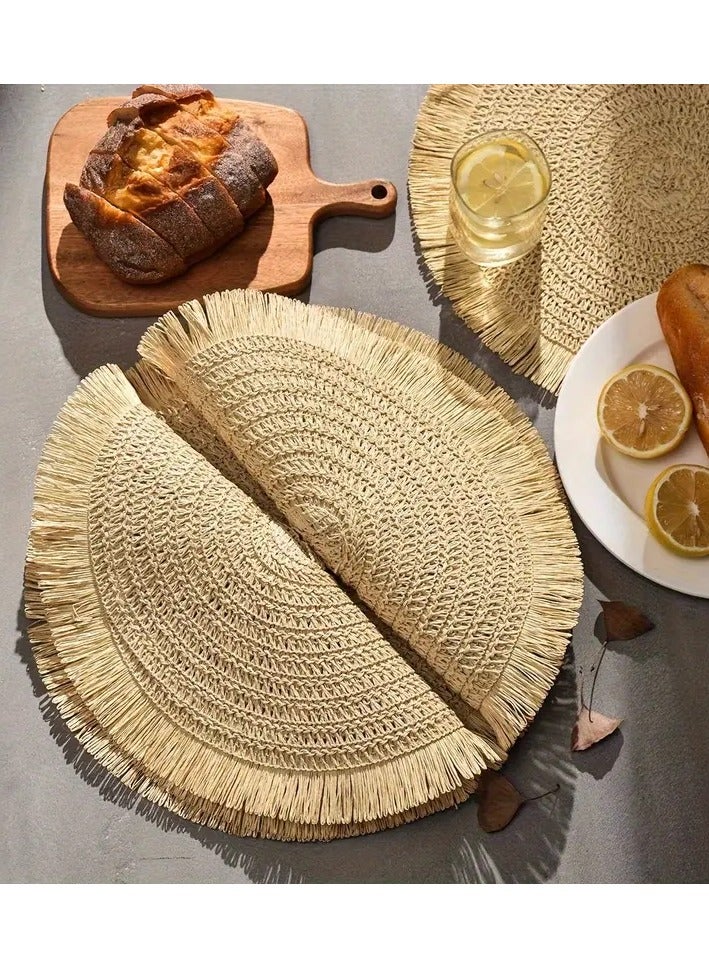 كاست ويف 4 مفارش اطباق دائرية من الجوت صناعة يدوية لطاولة الطعام والمكتب والطاولات الصغيرة قطر 38 سم - بني - Image 4