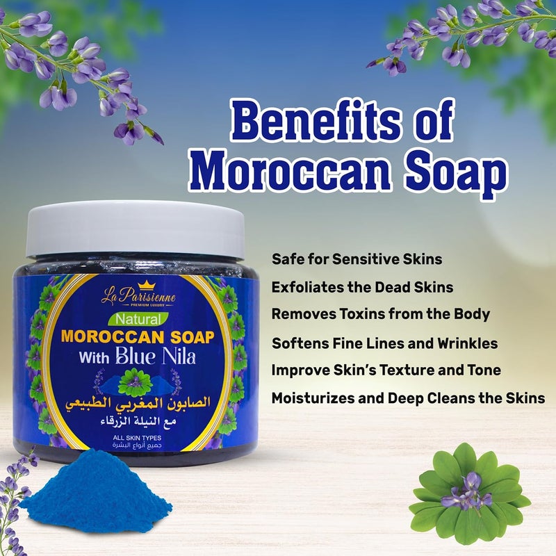 La Parisienne Natural Moroccan Soap with Blue Nila - 500g, All Skin Types, Exfoliating and Cleansing - Image 5