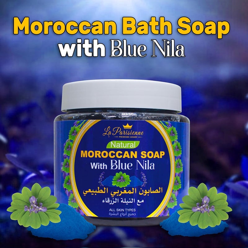 La Parisienne Natural Moroccan Soap with Blue Nila - 500g, All Skin Types, Exfoliating and Cleansing - Image 4