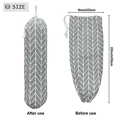 SYIPO Wall Mount Plastic Grocery Bag Organizer/Holder,Washable Shopping Bags Carrier,Storage Dispenser ​for Home Kitchen Travelling, Free Adjustment with Drawstring, Large, Gray, 22x9" - Image 2