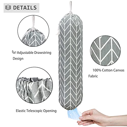 SYIPO Wall Mount Plastic Grocery Bag Organizer/Holder,Washable Shopping Bags Carrier,Storage Dispenser ​for Home Kitchen Travelling, Free Adjustment with Drawstring, Large, Gray, 22x9" - Image 3