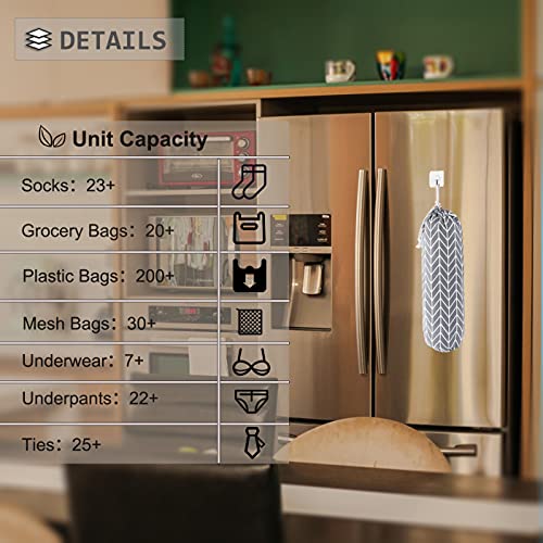 SYIPO Wall Mount Plastic Grocery Bag Organizer/Holder,Washable Shopping Bags Carrier,Storage Dispenser ​for Home Kitchen Travelling, Free Adjustment with Drawstring, Large, Gray, 22x9" - Image 4