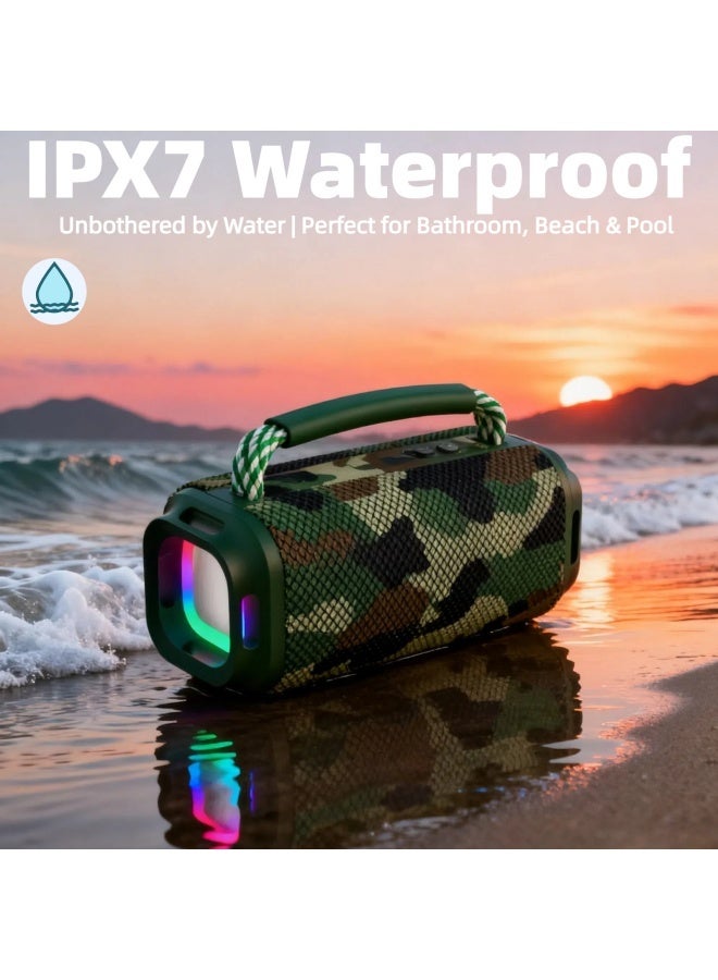 Portable Wireless Bluetooth Speaker with HD Sound, Bluetooth 5.4, 15W Dual Speaker, 16H Playtime, IPX7 Waterproof and Drop-Proof, TWS Pairing, for Outdoor/Home/Party/Beach (Square) - Military Green - Image 2