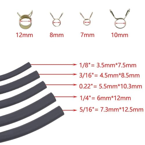 AloneGoer 3 Feet 1/8" 3/16" 0.22" 1/4" 5/16" ID Fuel Line Gas Tube Hose Compatible with Kawasaki EZGO Snowmobile Lawn Mowers Tractors Bike Scooter ATV Golf Cart Motorcycle w 40PCS Clips - Image 3