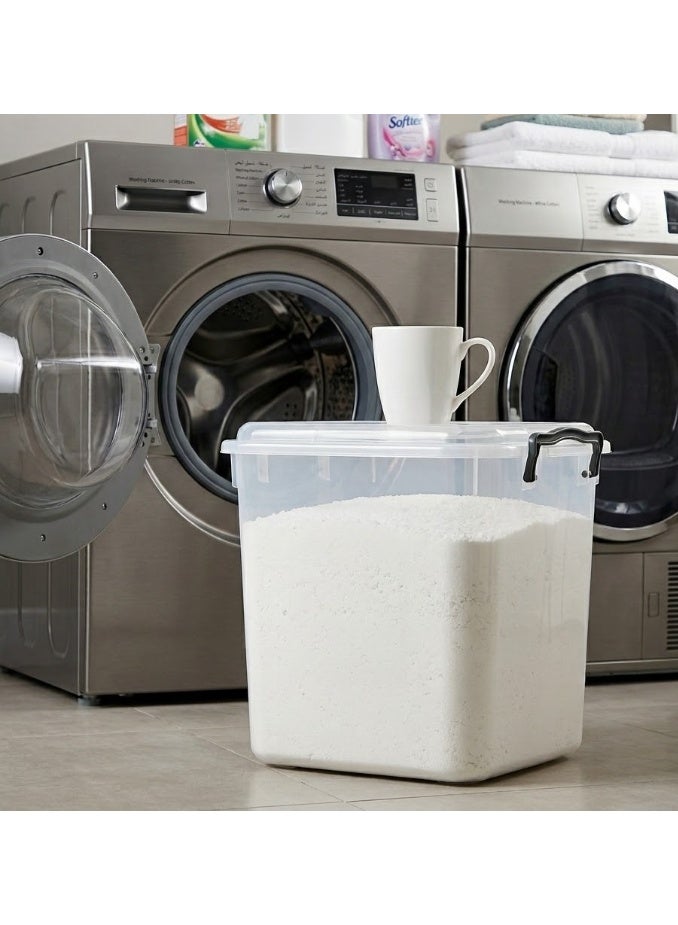 علبة حفظ مسحوق غسيل بغطاء محكم + مج قياس اقتصادي 250 مللي – سعة 11 لتر – تحكم في الكمية وتوفير في الاستهلاك