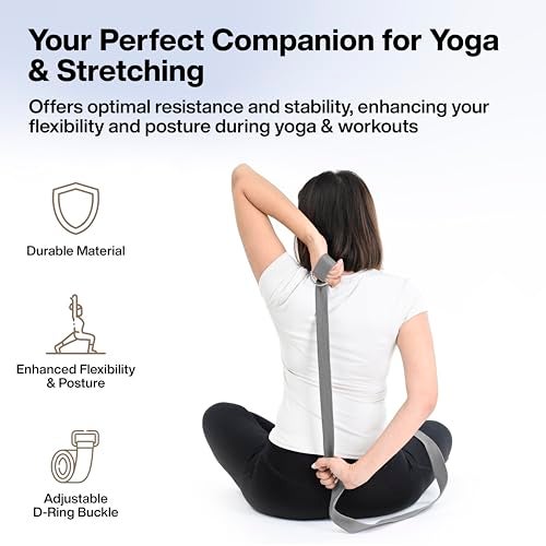 FOVERA Yoga Belt for Women and Men - 8 Feet Yoga Strap with Adjustable D-Ring Buckle - Durable Polyester Cotton Material - Perfect for Stretching, Yoga, and Therapy - Image 3