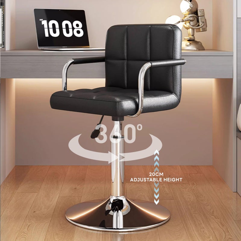 Sharpdo 2-Piece Bar Stool Set, Nappa Leather High Back Bar Stool, Comfortable Adjustable High Bar Stool, 360° Rotation with Armrests, Suitable for Home Kitchen Counter Restaurant High Stool - Image 5