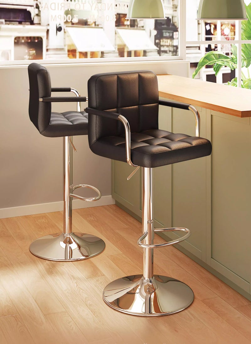 Sharpdo 2-Piece Bar Stool Set, Nappa Leather High Back Bar Stool, Comfortable Adjustable High Bar Stool, 360° Rotation with Armrests, Suitable for Home Kitchen Counter Restaurant High Stool - Image 2