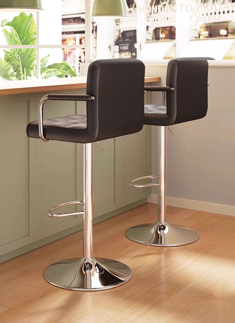 Sharpdo 2-Piece Bar Stool Set, Nappa Leather High Back Bar Stool, Comfortable Adjustable High Bar Stool, 360° Rotation with Armrests, Suitable for Home Kitchen Counter Restaurant High Stool - Image 3