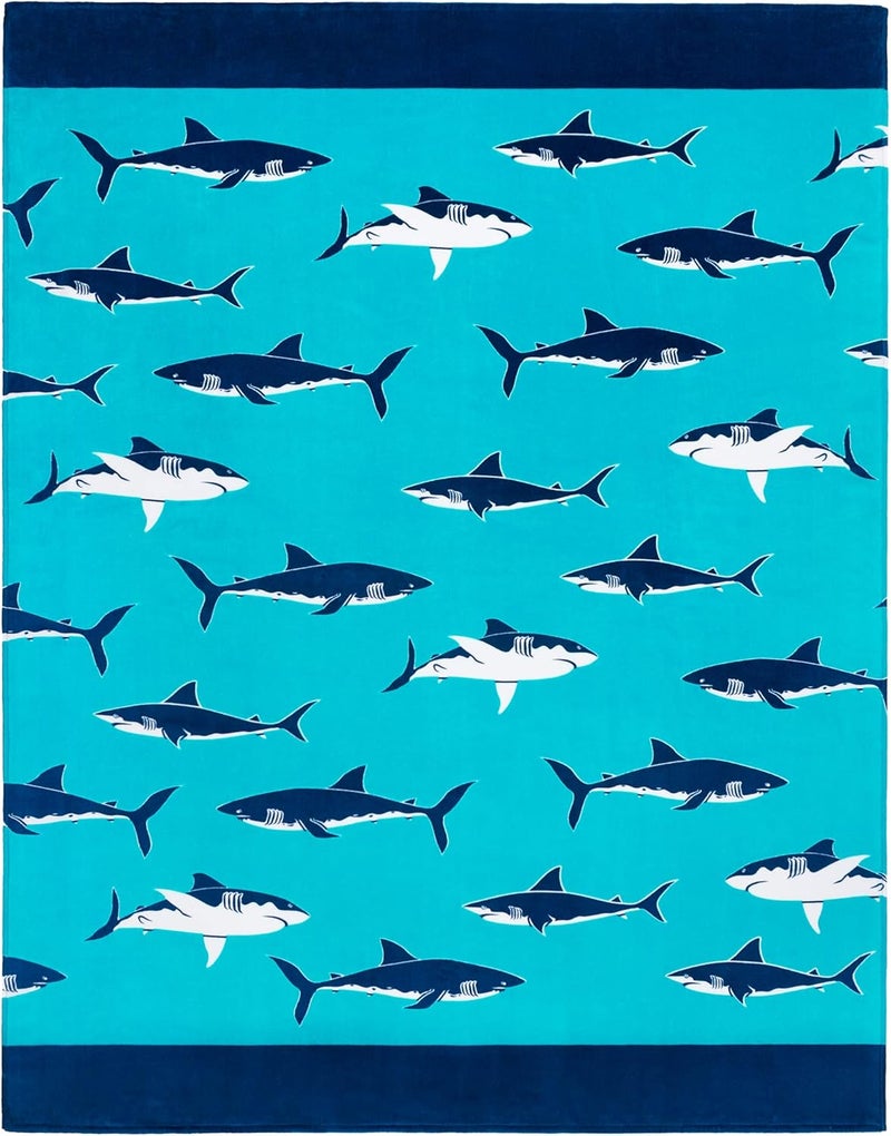 Softerry Extra Large Sharks Beach Towel 58 x 74 inch 147 x 188 cm 100 Cotton Velour Terry Beach Blanket One Towel Multi Sharks - Image 1