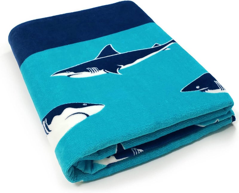 Softerry Extra Large Sharks Beach Towel 58 x 74 inch 147 x 188 cm 100 Cotton Velour Terry Beach Blanket One Towel Multi Sharks - Image 4