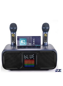 Karaoke Machine Party Speaker with 2 Wireless Microphones, Bluetooth, Touch Screen, LED Lights & Phone Stand - Blue