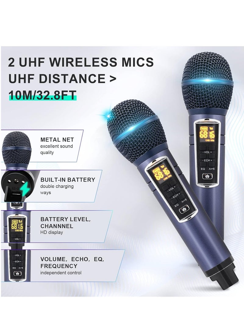ELTRAZONE Karaoke Machine Party Speaker with 2 Wireless Microphones, Bluetooth, Touch Screen, LED Lights & Phone Stand - Blue  - Image 5