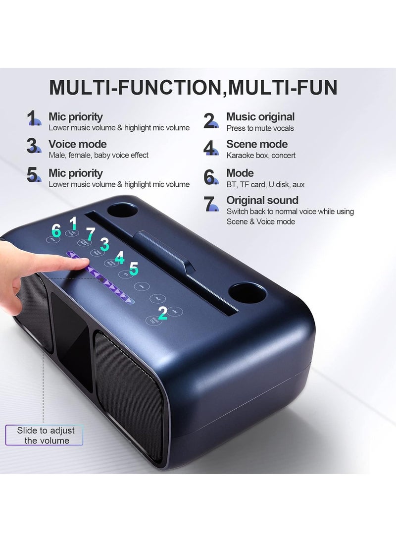 ELTRAZONE Karaoke Machine Party Speaker with 2 Wireless Microphones, Bluetooth, Touch Screen, LED Lights & Phone Stand - Blue  - Image 3