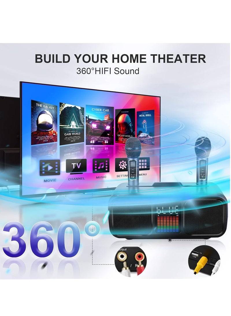 ELTRAZONE - Karaoke Machine Party Speaker with 2 Wireless Microphones, Bluetooth, Touch Screen, LED Lights & Phone Stand - Blue - Image 1