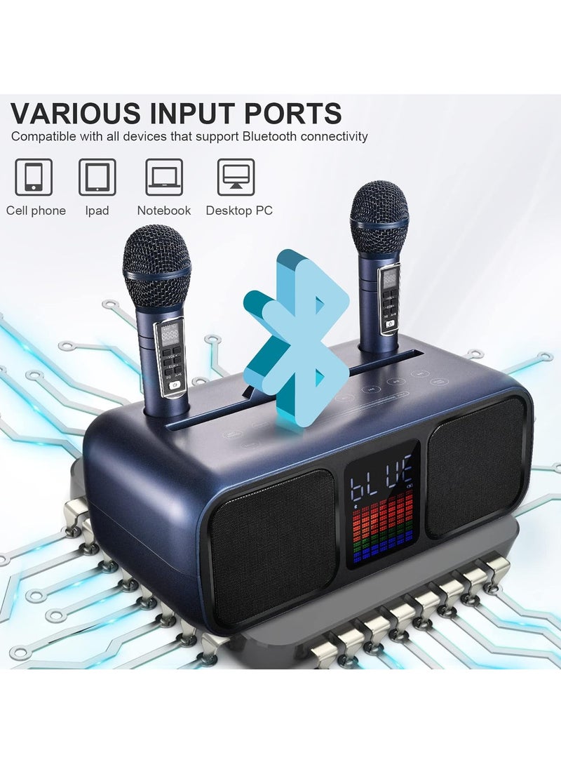 ELTRAZONE - Karaoke Machine Party Speaker with 2 Wireless Microphones, Bluetooth, Touch Screen, LED Lights & Phone Stand - Blue - Image 1