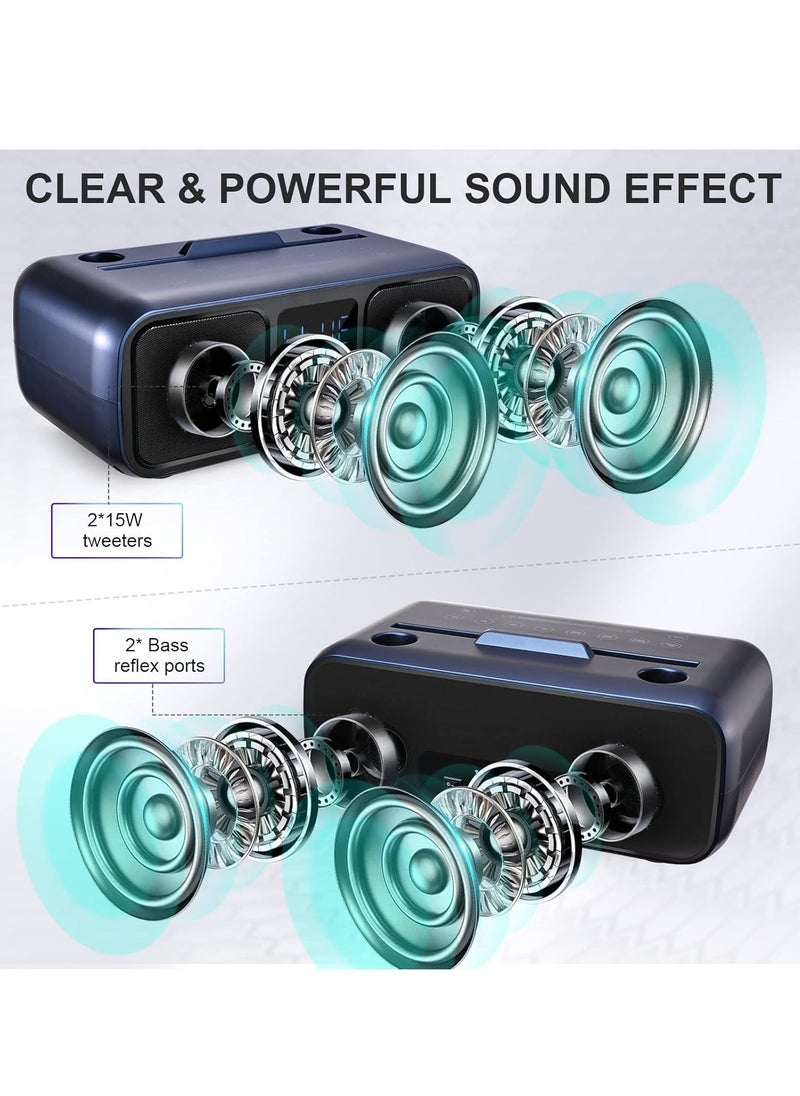 ELTRAZONE Karaoke Machine Party Speaker with 2 Wireless Microphones, Bluetooth, Touch Screen, LED Lights & Phone Stand - Blue  - Image 4