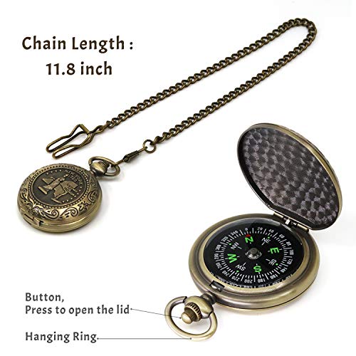 VTEAS Classic Collection Antiqued Finish Compass with Chain | Premium Pocket Compass | Survival Gear Compass for Kids Hiking, Camping, Motoring, Backpacking, Outdoor Activities (Copper) - Image 2