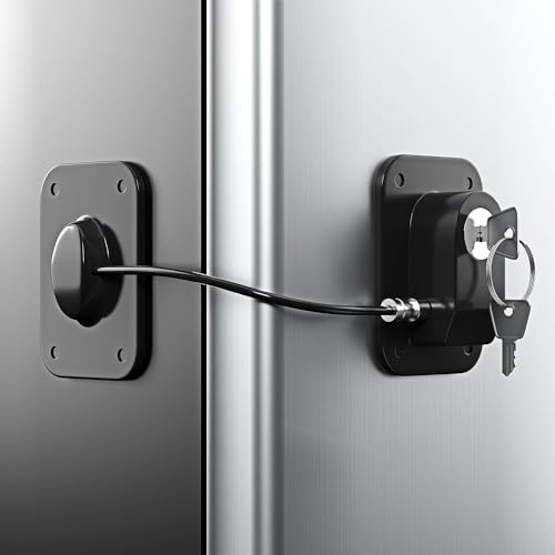 BAREPEPE Child Safety Device Refrigerator Door Lock With 2 Keys And Adhesives, Cabinet Restrictor Cable For Baby And Toddler, Lock For Cupboards, Drawers, Fridge, Wardrobe (Pack Of 1),Black - Image 2