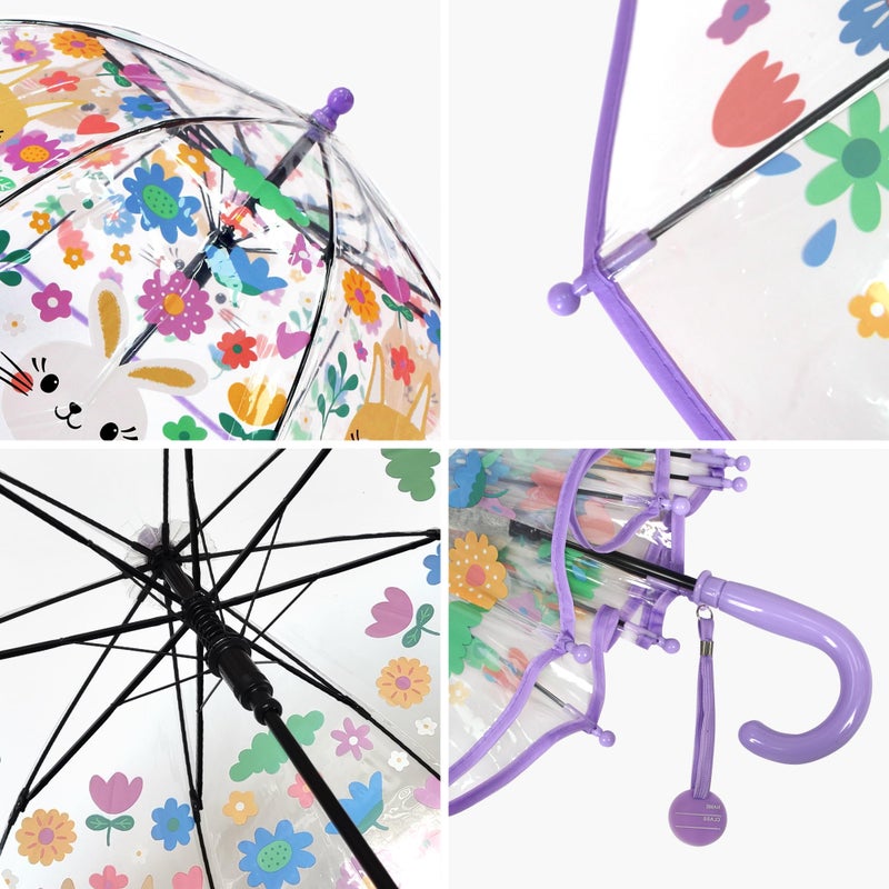 RONIARE Kids Clear Umbrellas for Rain Dome Bubble Umbrella Windproof for Kids Boys and Girls (Rabbit) - Image 3