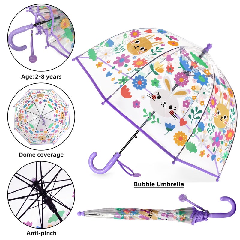 RONIARE Kids Clear Umbrellas for Rain Dome Bubble Umbrella Windproof for Kids Boys and Girls (Rabbit) - Image 4