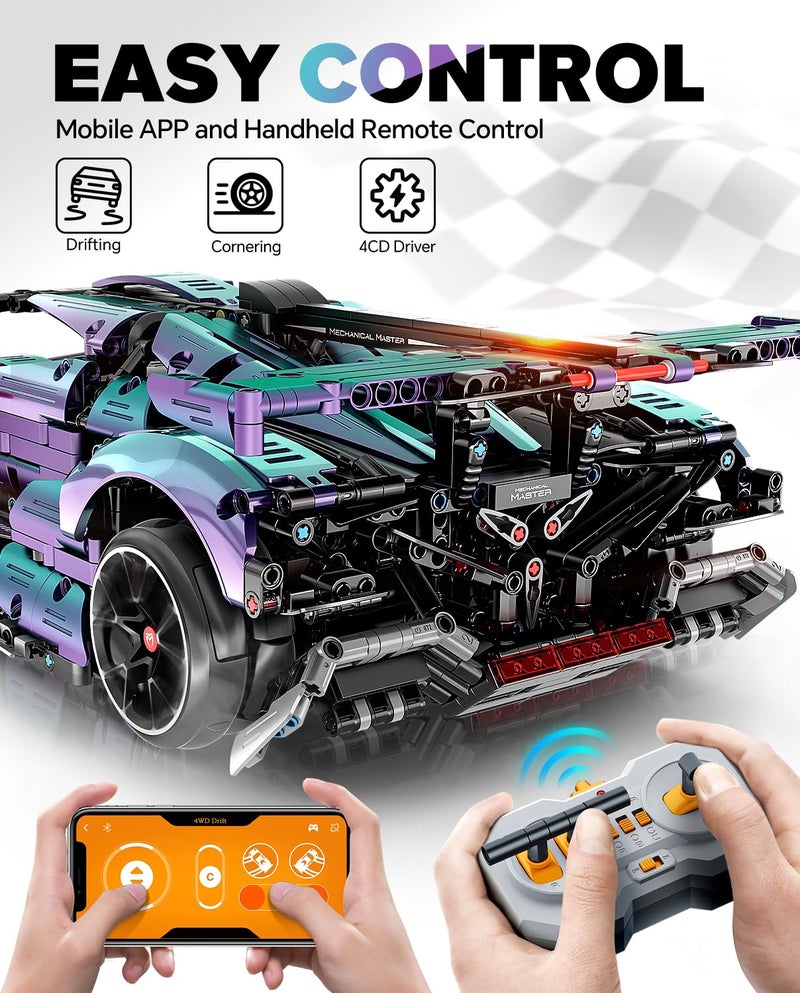 BAV Super Plated Sports Car Building Kits, Adult Collectible Model and Race Engineering Toy Set, 1:10 Scale Electric Driftable Remote Control Sports Car for Adults Men Teens - Image 2