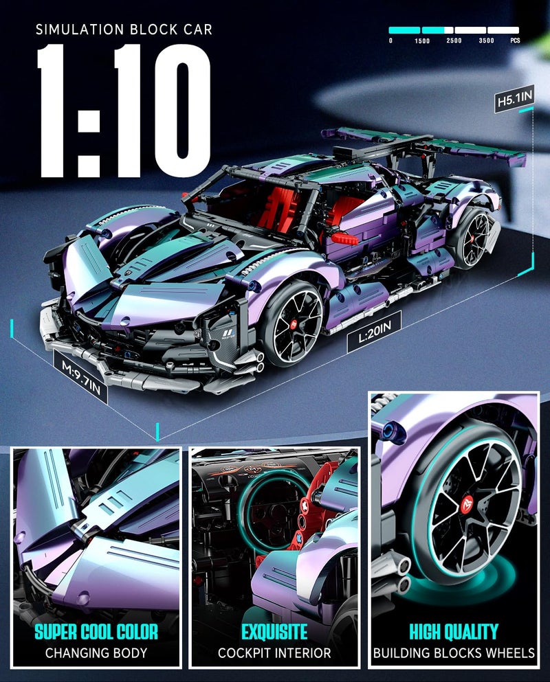 BAV Super Plated Sports Car Building Kits, Adult Collectible Model and Race Engineering Toy Set, 1:10 Scale Electric Driftable Remote Control Sports Car for Adults Men Teens - Image 3