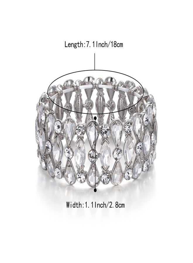 BriLove Wedding Bridal Teardrop Rhinestones Cluster Stretch Bangle Bracelet for Bride Clear Silver-Tone - Image 5