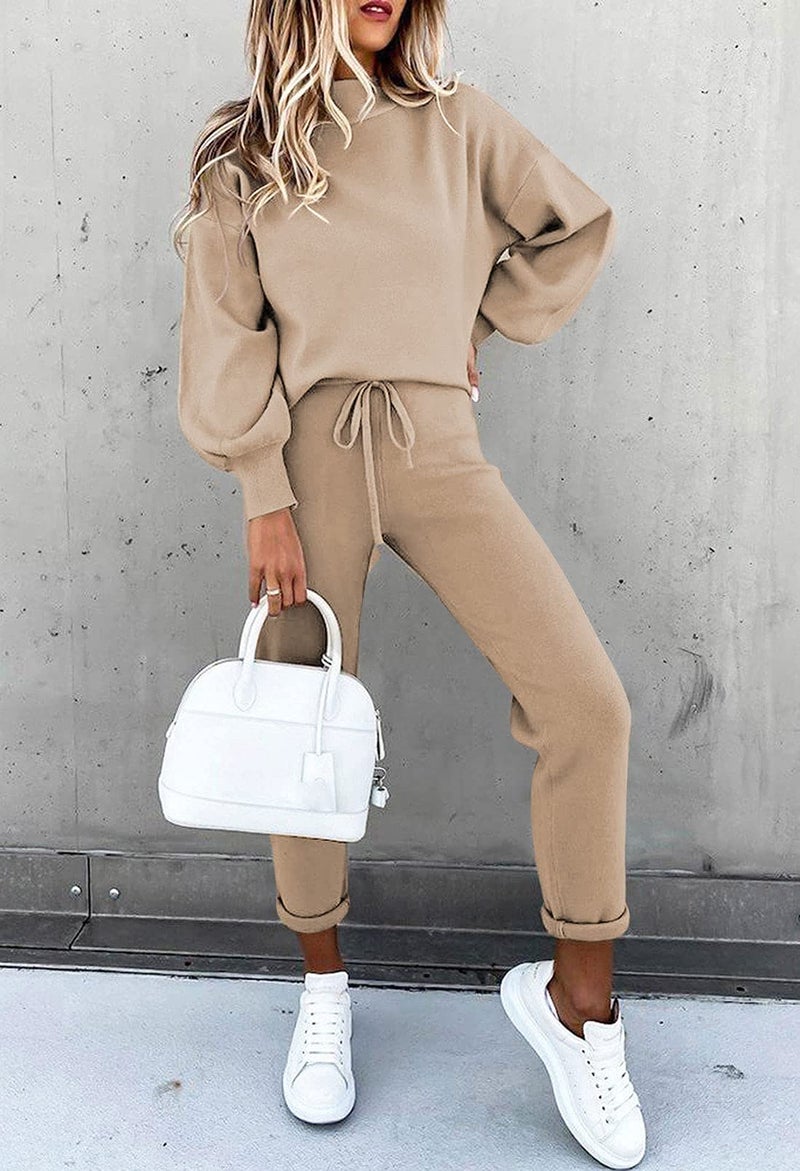 Fixmatti Women's 2 Piece Fall Outfits Long Sleeve Pullover Sweatshirt Jogger Pants Casual Sweatsuit Khaki S - Image 4