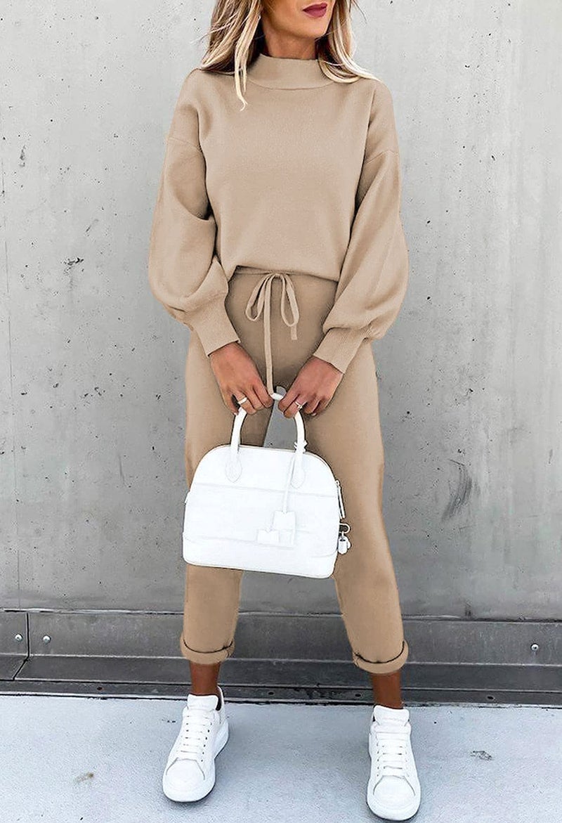 Fixmatti Women's 2 Piece Fall Outfits Long Sleeve Pullover Sweatshirt Jogger Pants Casual Sweatsuit Khaki S - Image 3