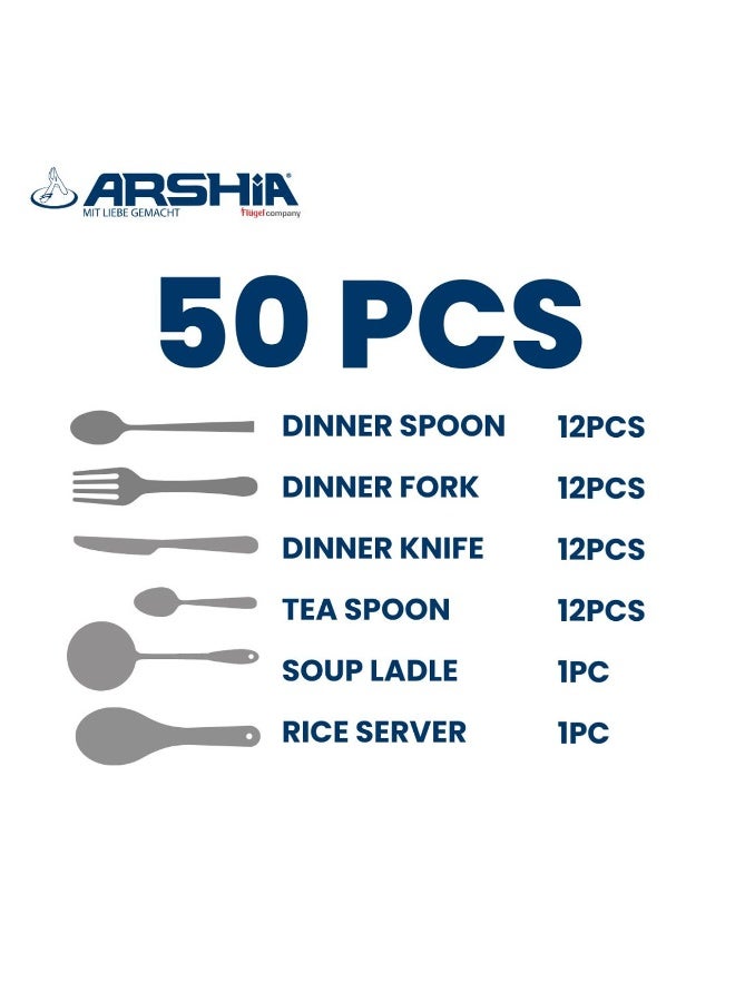 Arshia Stainless Steel Cutlery Sets 50pcs Silver - Image 4