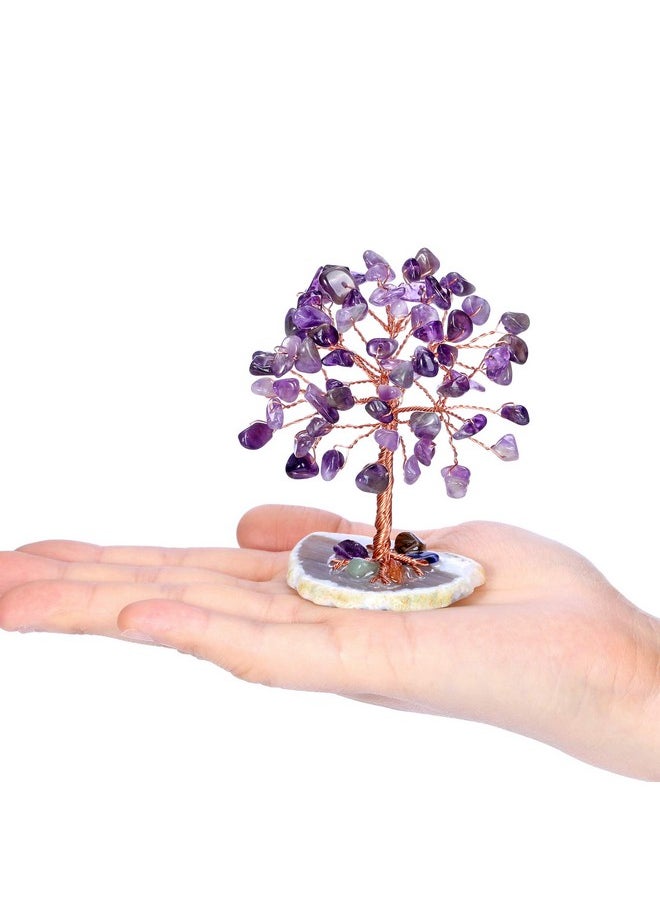 Jovivi Jovivi Natural Purple Amethyst Crystal Tree on Agate Slice Base Healing Stones Gem Money Tree for Home Office Table Decorations  - Image 4