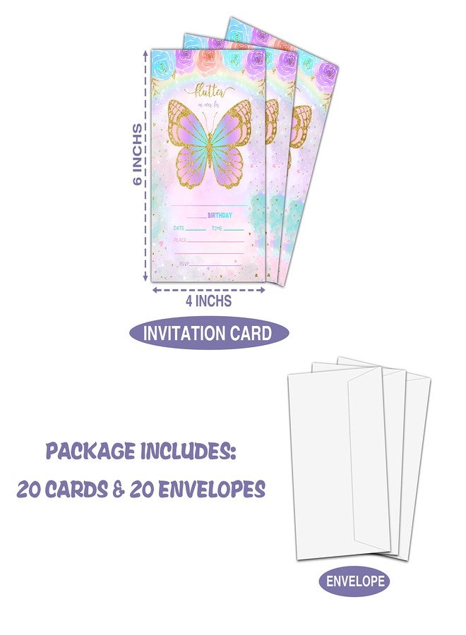 Levitatinyear Butterfly Birthday Party Invitation, Floral Butterfly Themed FillIn Invites, 20 Gold Foil Invitations With Envelopes for Teens Boys & Girls (4 X 6), Kids Rainbow Party Favors Decorations and - Image 4