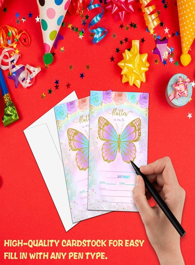 Levitatinyear Butterfly Birthday Party Invitation, Floral Butterfly Themed FillIn Invites, 20 Gold Foil Invitations With Envelopes for Teens Boys & Girls (4 X 6), Kids Rainbow Party Favors Decorations and - Image 5