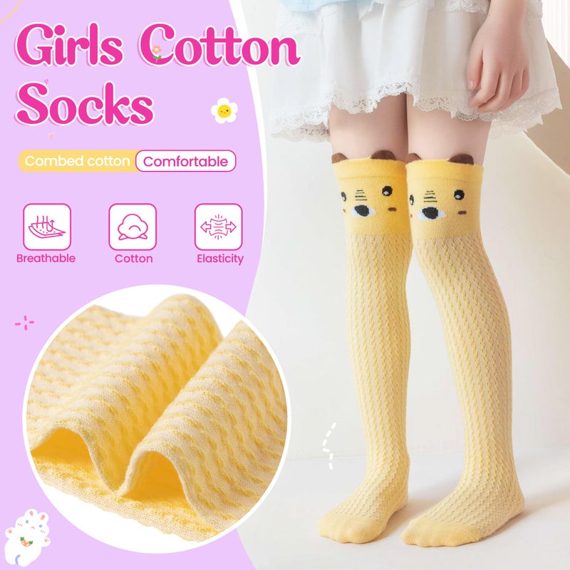 Eocom Girls Knee High Socks Kids Crazy Fun Gift Silly Tall Boot Cute Animal Cotton Long Socks 6 Pairs(Solid Cartoon, 3-12 Years) - Image 3