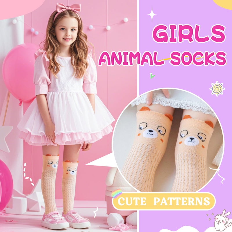 Eocom Girls Knee High Socks Kids Crazy Fun Gift Silly Tall Boot Cute Animal Cotton Long Socks 6 Pairs(Solid Cartoon, 3-12 Years) - Image 4