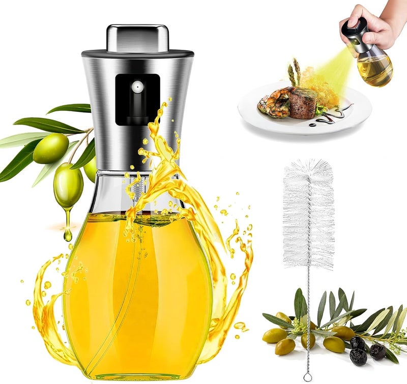NIYANETAIL Olive Oil Sprayer for Cooking - 200ml Stainless Steel & Glass Spray Bottle | Portable BBQ Oil Dispenser for Kitchen, Air Fryer, Salad, Baking, and Grilling | Durable Leak-Proof Design - Image 1