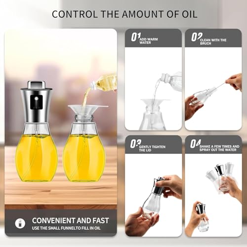 NIYANETAIL Olive Oil Sprayer for Cooking - 200ml Stainless Steel & Glass Spray Bottle | Portable BBQ Oil Dispenser for Kitchen, Air Fryer, Salad, Baking, and Grilling | Durable Leak-Proof Design - Image 3