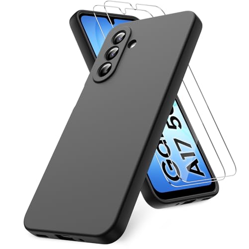 Vansdon for Samsung Galaxy A17 4G/5G Case, Soft TPU Liquid Silicone Phone Case with 2 Screen Protectors, Military-Grade Protection Shockproof Slim Phone Cover-Black - Image 1