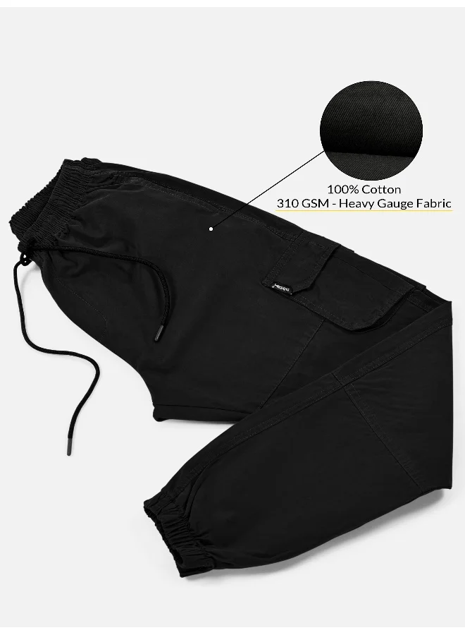 Beyoung Black Heavy Gauge Cargo Joggers
