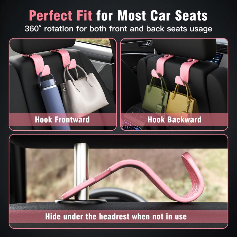 Amooca Car Seat Headrest Hook 4 Pack Hanger Universal Vehicle Car Storage Organizer for Handbag Purse Coat S Type Checkered Pink - Image 3
